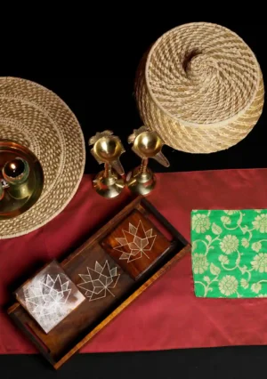 Table Runner Maroon  Silk Blend with green Brocade