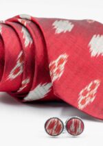 Maroon Ikat Tie and Cufflink Set