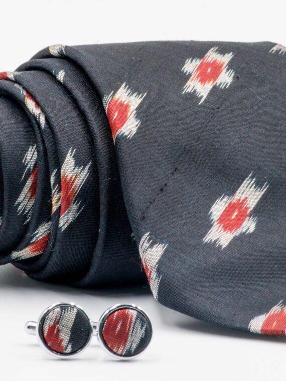 Black Ikat Tie and Cufflink Set