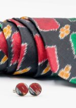 Red-Green Ikat Tie and Cufflink Set