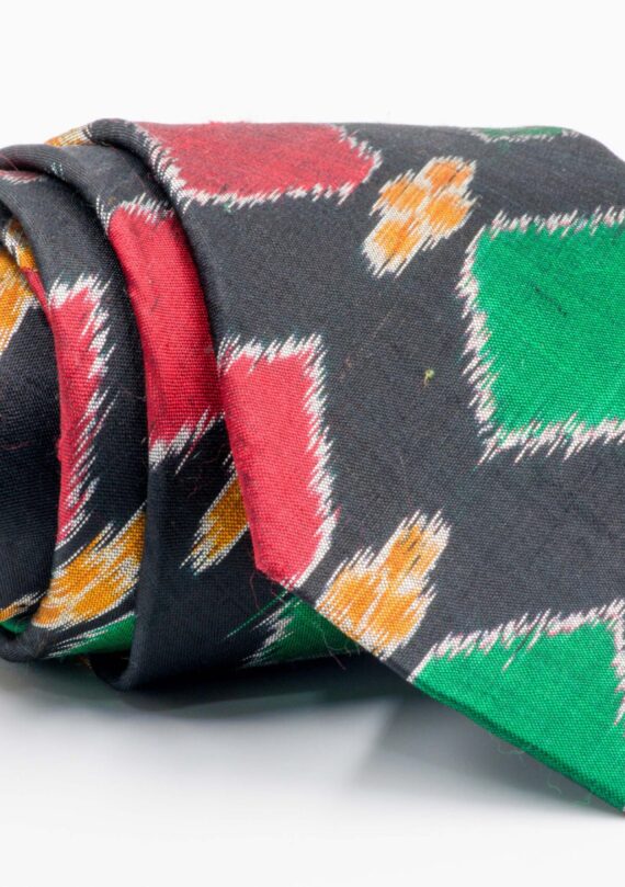 Red-Green Ikat Tie and Cufflink Set