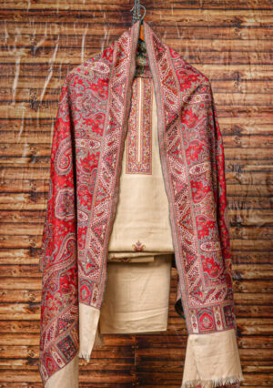 Pure Woolen Almon Red contrast winter-Suit Set