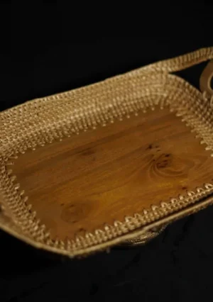 Key Tray " (Wooden & Golden Grass)