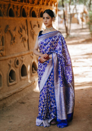 Banarsi Saree Blue-Hand woven